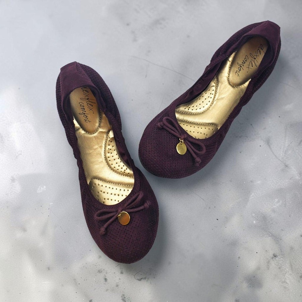 Dexflex Comfort Womens Plum Perforated Ballet Flats Bow Accent Size 9